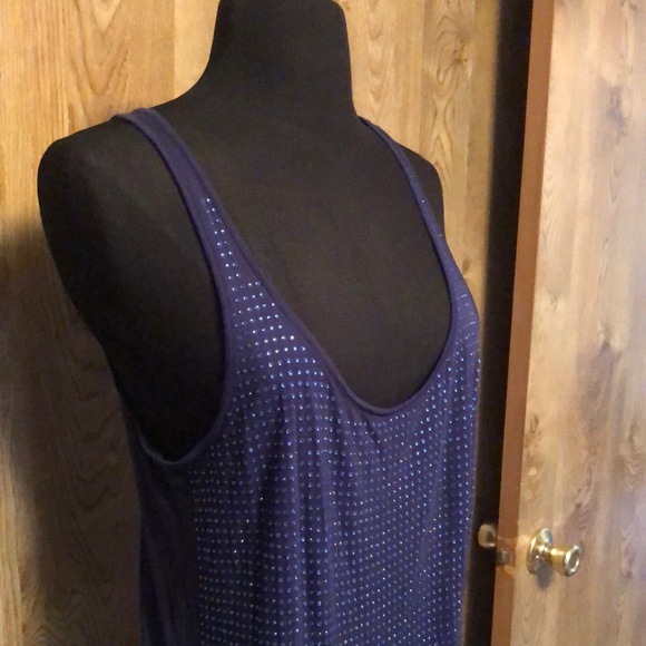 Navy Blue Sequin Scoop Neck Tank Top - Picture 7 of 11